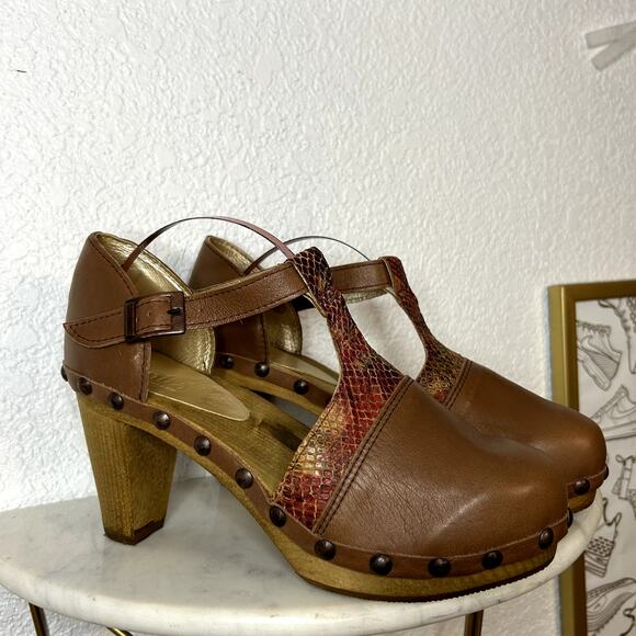 Sanita Danish Mary Jane Clog Womens Size 40 T Strap Camel Animal Print Brown - Picture 2 of 10